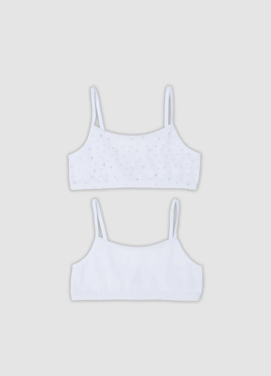 Bipack di bralette bianchi in cotone organico elasticizzato per bambina
