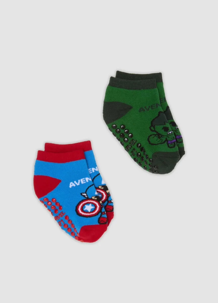 Bipack di calze antiscivolo in cotone organico elasticizzato con stampa Avengers