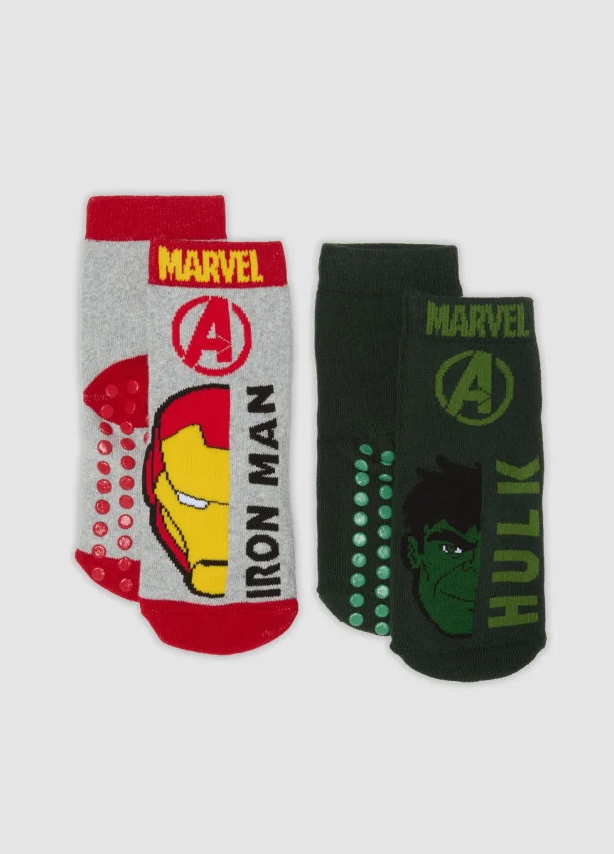 Bipack di calze corte antiscivolo in cotone organico elasticizzato con stampa The Avengers