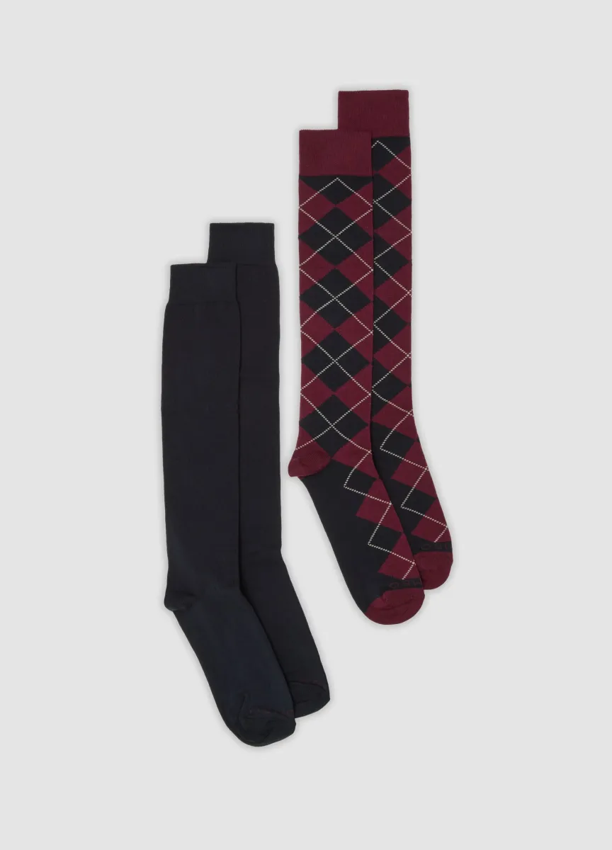Bipack di calze lunghe blu navy, rosso bordeaux e avorio in cotone elasticizzato