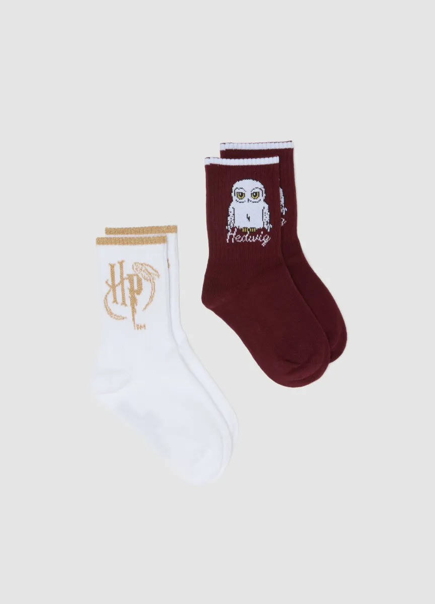 Bipack di calze midi in cotone organico elasticizzato a tema Harry Potter