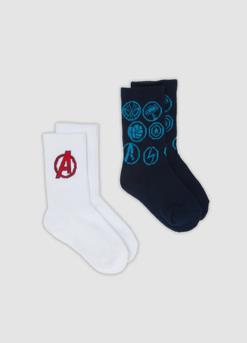 Bipack di calze multicolor in cotone organico elasticizzato con stampa Avengers