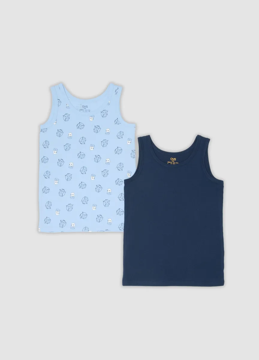 Bipack di canotte blu e azzurro in cotone organico regular fit per bambino