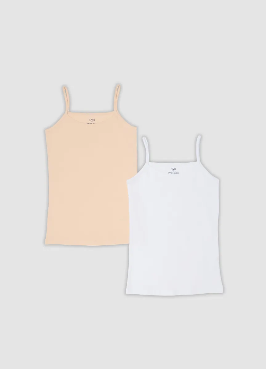 Bipack di canottiere beige e bianco in cotone organico regular fit per bambina