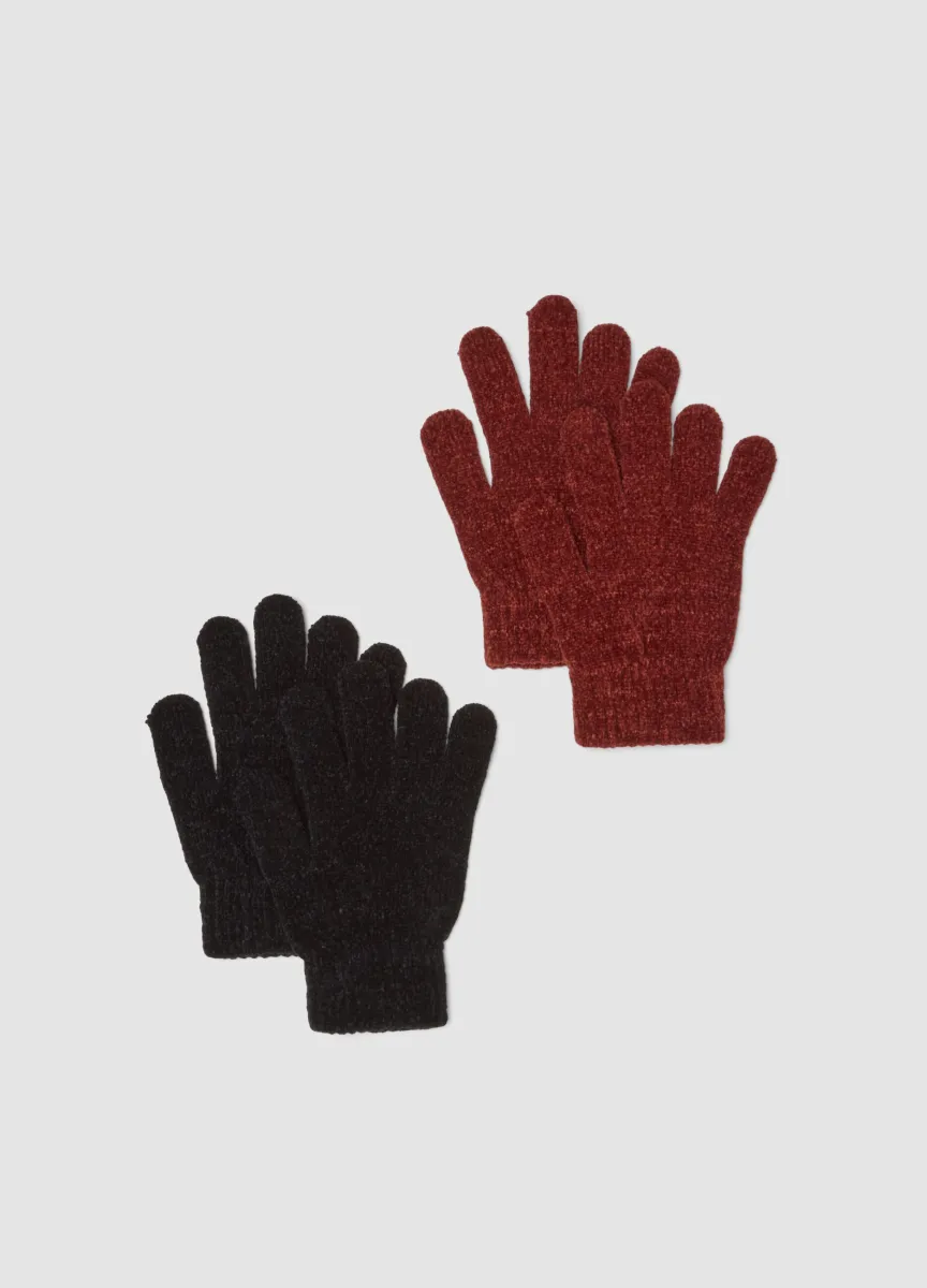 Bipack di guanti rosso mattone e blu notte in tessuto elasticizzato