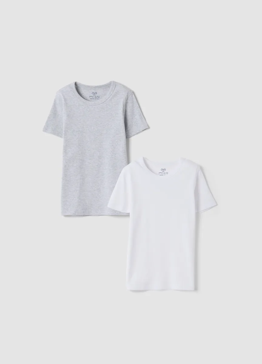 Bipack t-shirt bianco e grigio girocollo in puro cotone organico