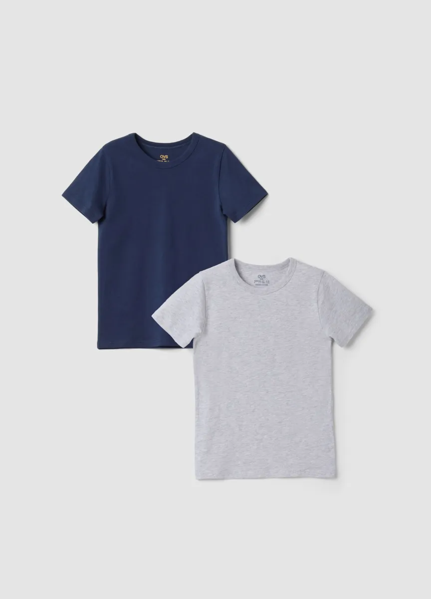 Bipack t-shirt grigia e blu in puro cotone organico girocollo