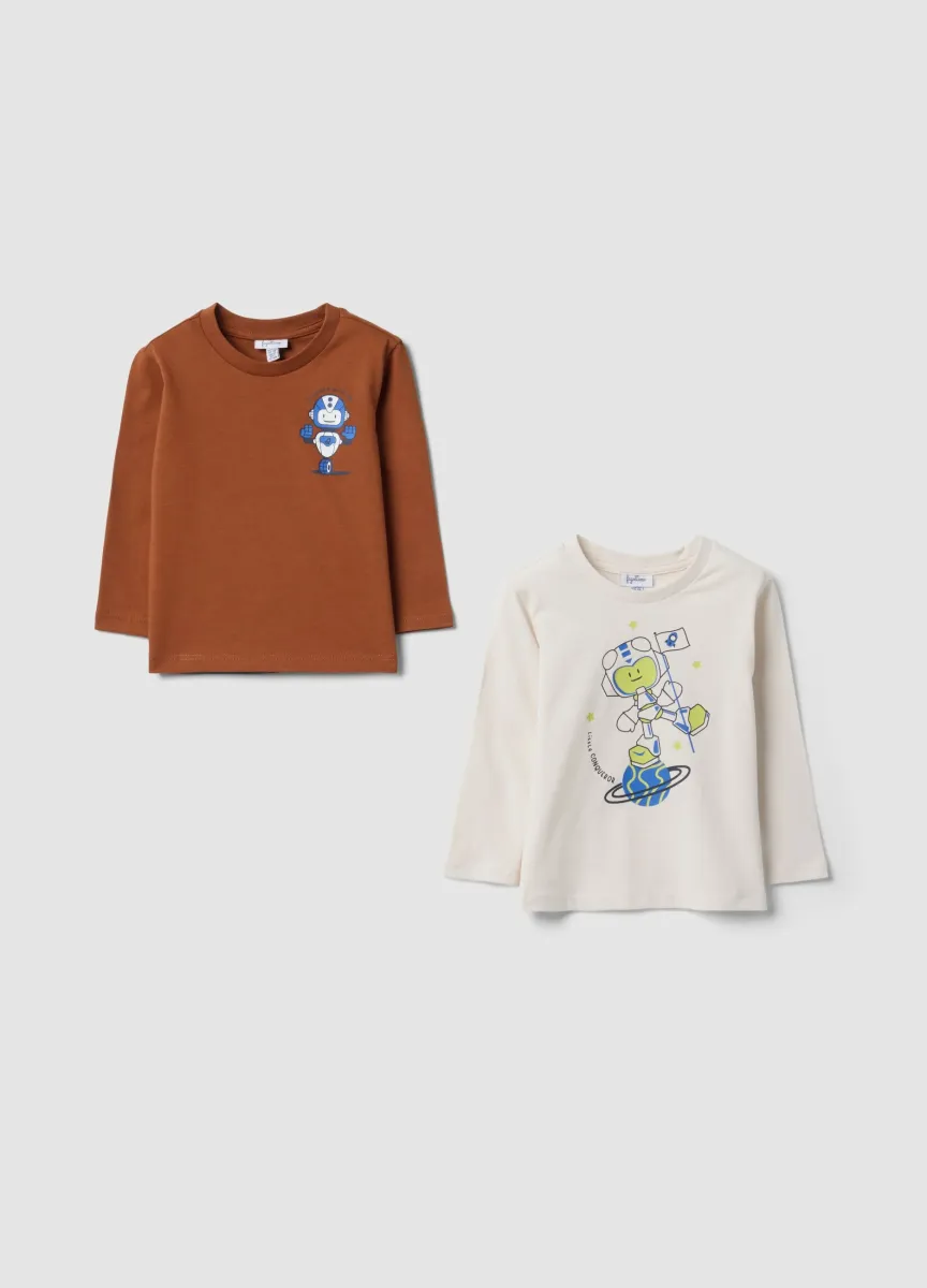 Bipack t-shirt multicolor in puro cotone con stampa alieni per bimbo