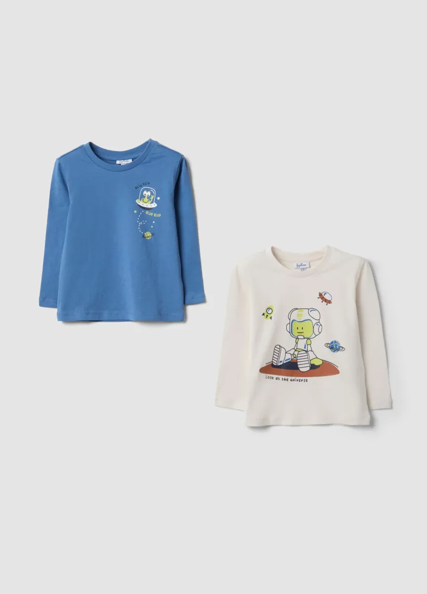 Bipack t-shirt multicolor in puro cotone con stampa alieni per bimbo