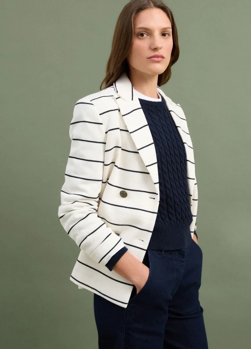 Blazer bianco a righe regular fit doppiopetto con rever classico