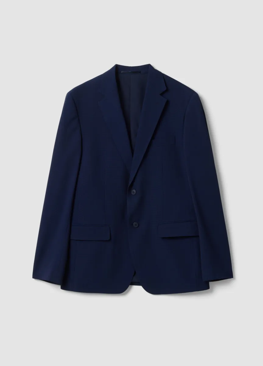 Blazer blu in viscosa elasticizzata slim fit con rever classici