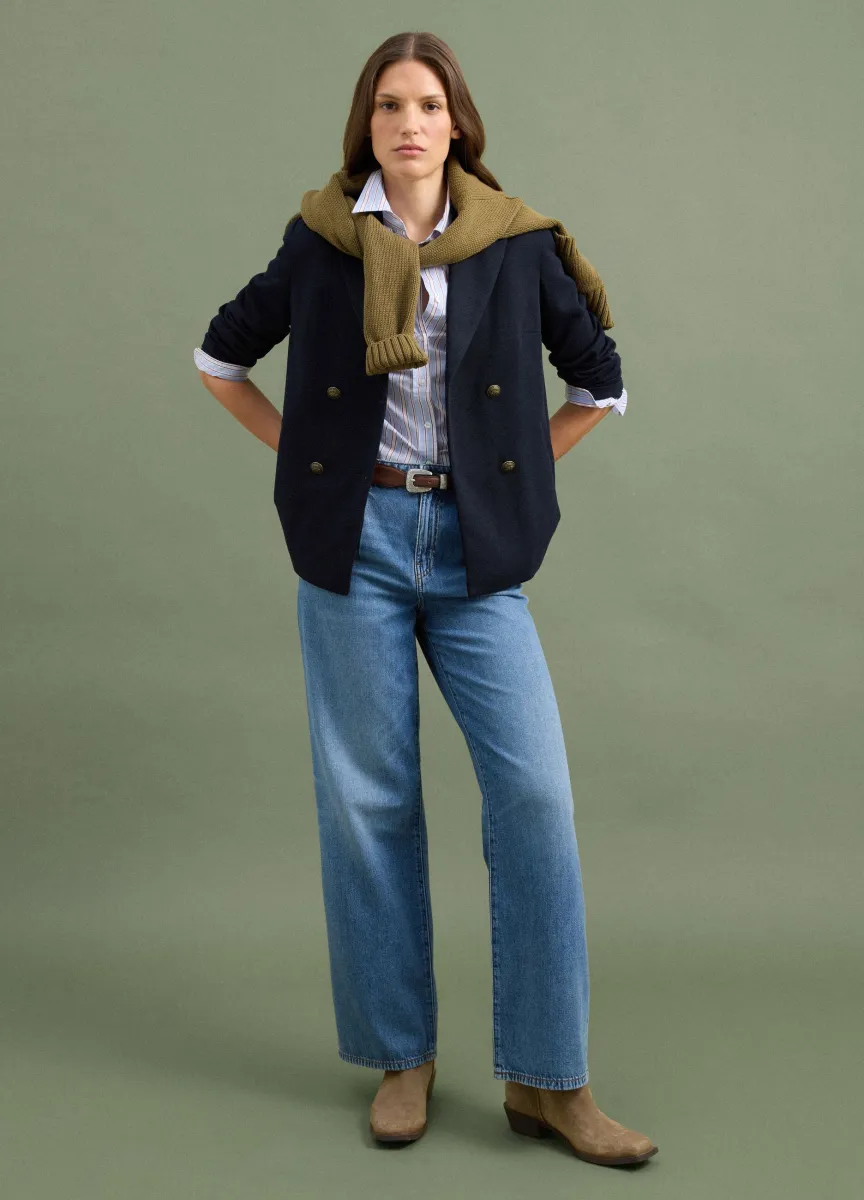 Blazer blu regular fit doppiopetto con rever classico