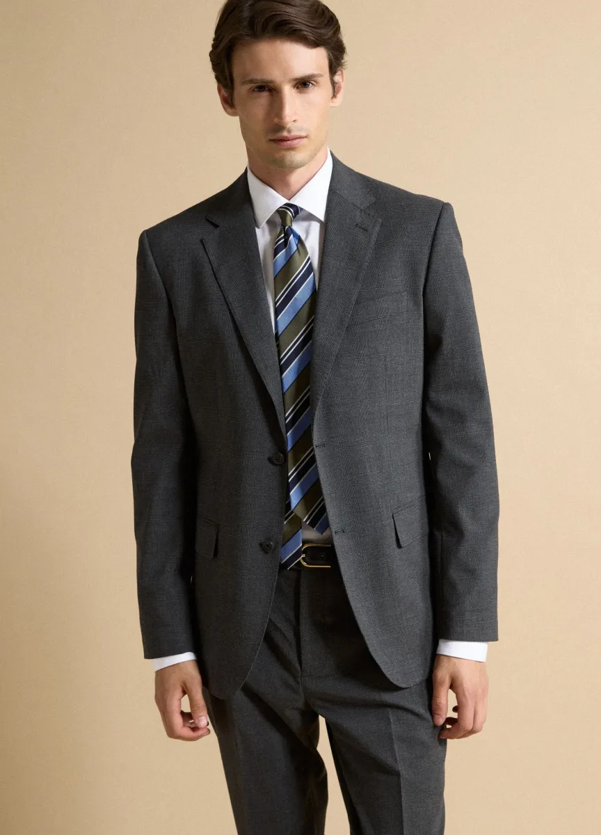 Blazer grigio in viscosa elasticizzata con rever classico slim fit