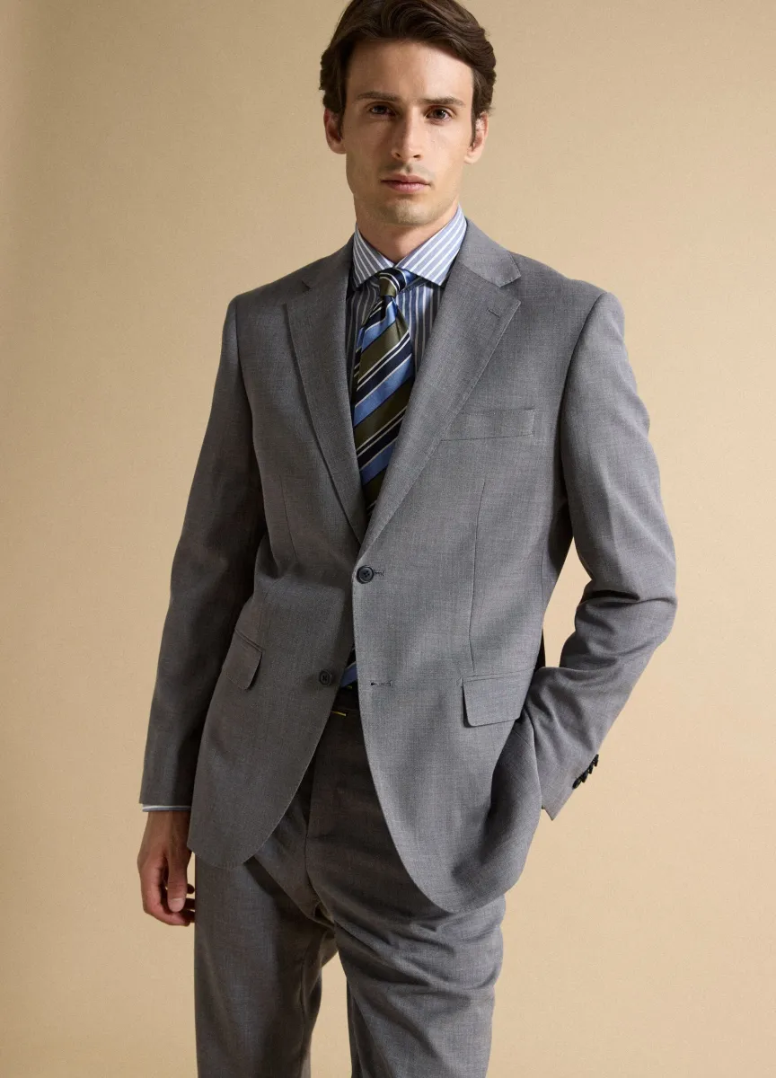 Blazer grigio in viscosa elasticizzata slim fit con rever classico