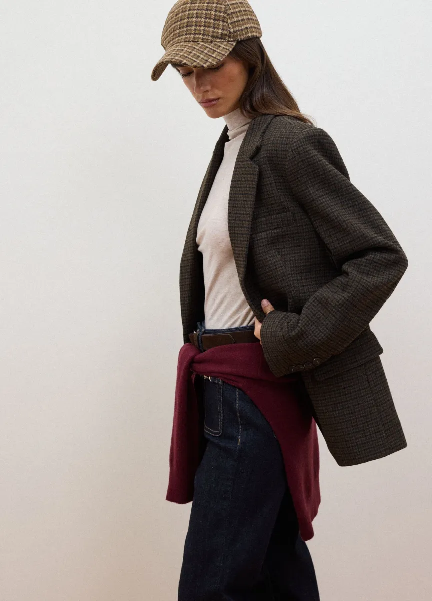 Blazer marrone in misto lana con rever classico