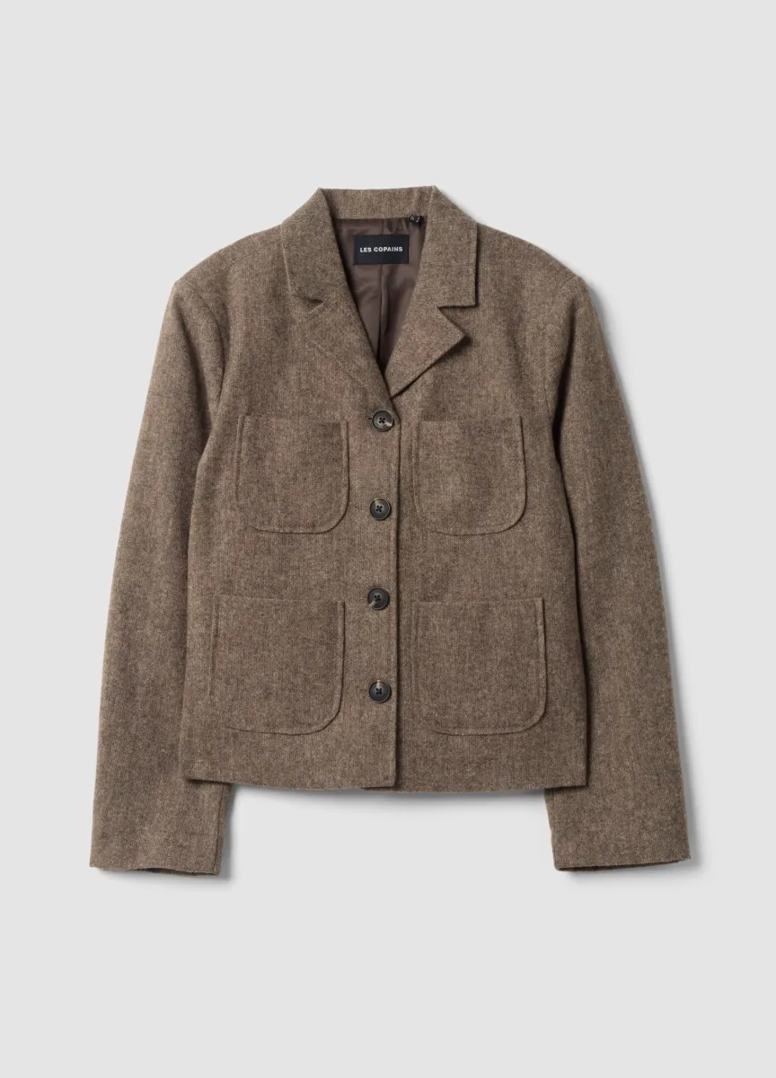 Blazer marrone in misto lana con rever classico