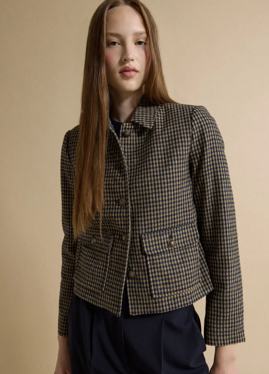 Blazer multicolor in misto lana e viscosa a quadri