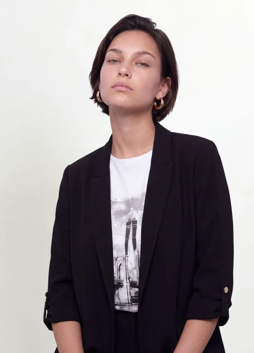 Blazer nero regular fit foderato con rever classico