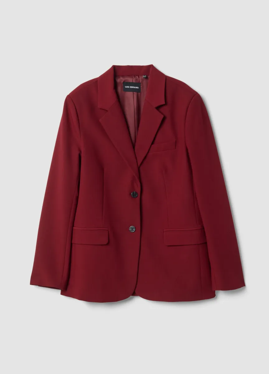 Blazer rosso in misto viscosa elasticizzata regular fit con rever classici