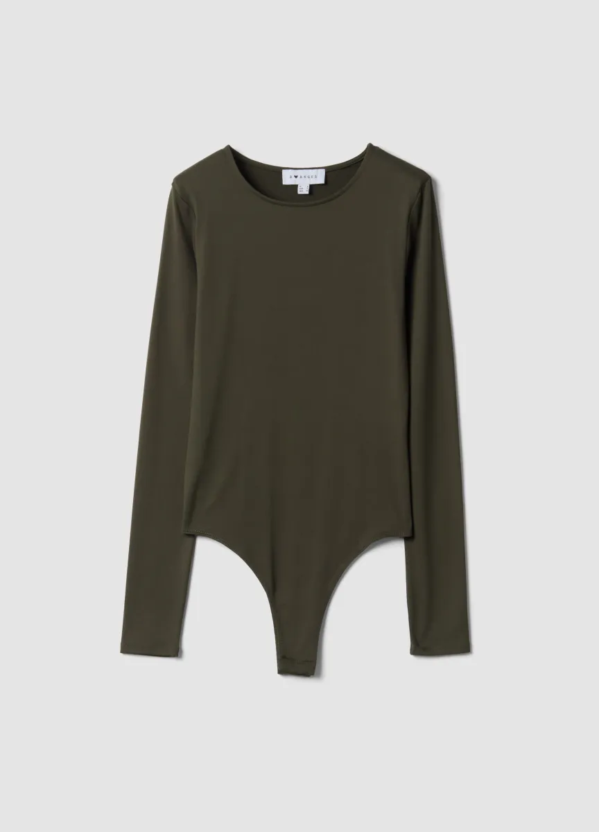 Body verde in tessuto elasticizzato con girocollo fitted