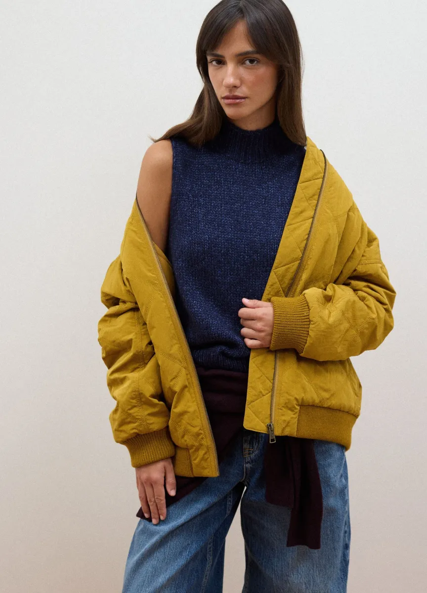 Bomber giallo trapuntato con zip regular fit