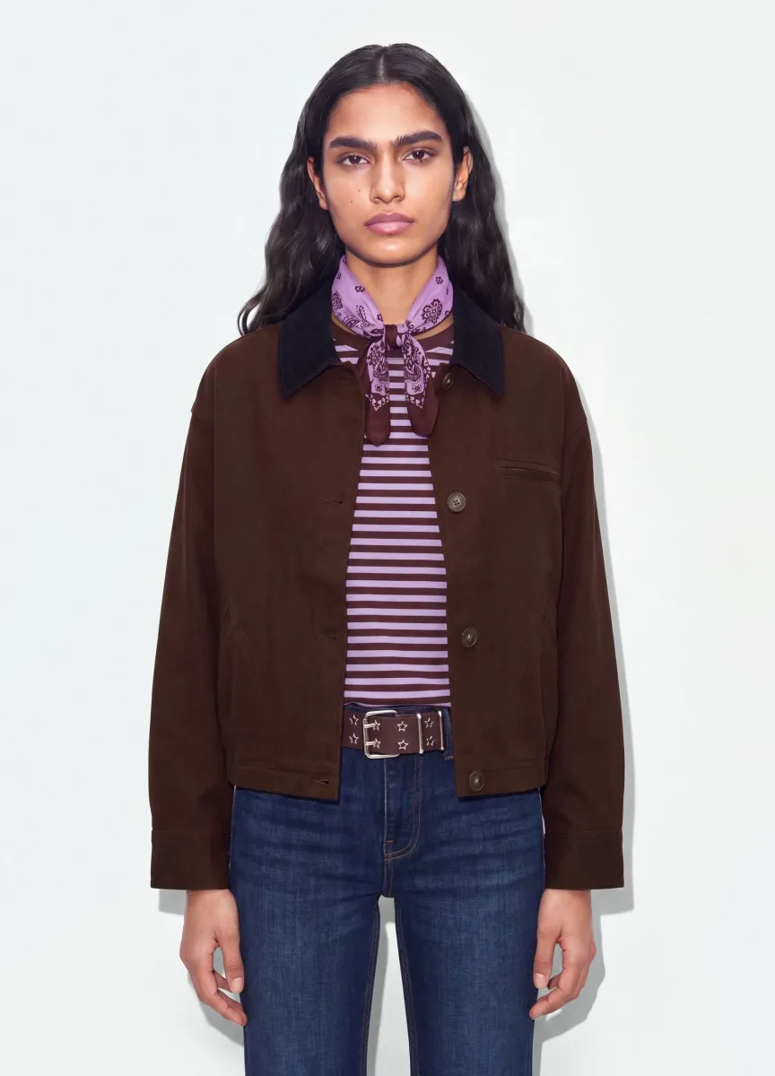 Bomber marrone in puro cotone con colletto a contrasto regular fit