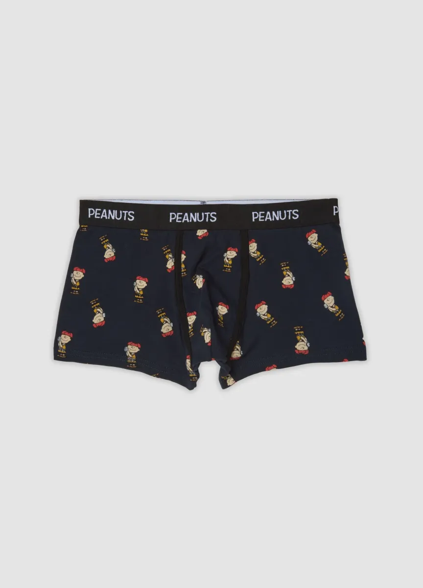 Boxer blu navy in cotone organico elasticizzato con fantasia Peanuts