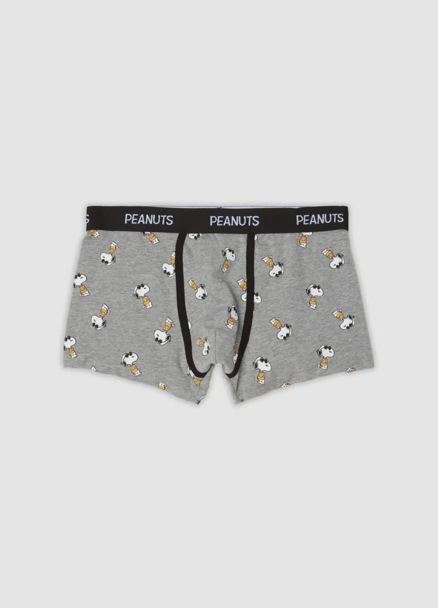 Boxer grigio melange in cotone organico elasticizzato con fantasia Peanuts