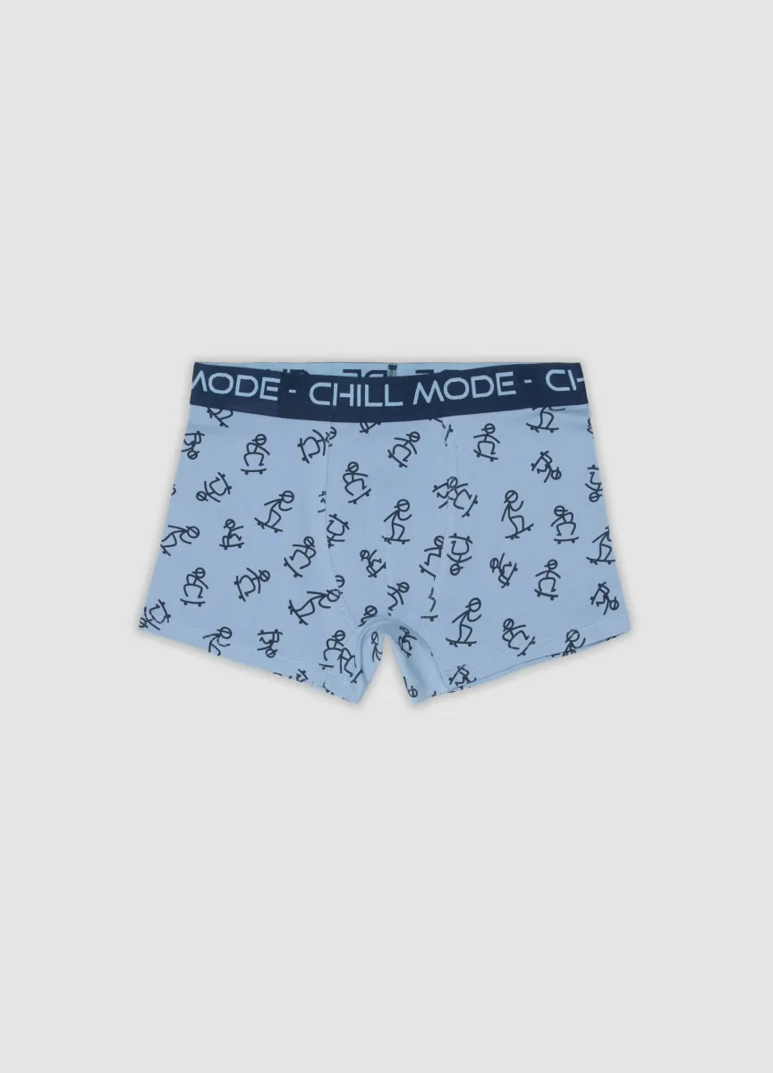 Boxer midi azzurro in cotone organico con stampa all over per bambino e ragazzo