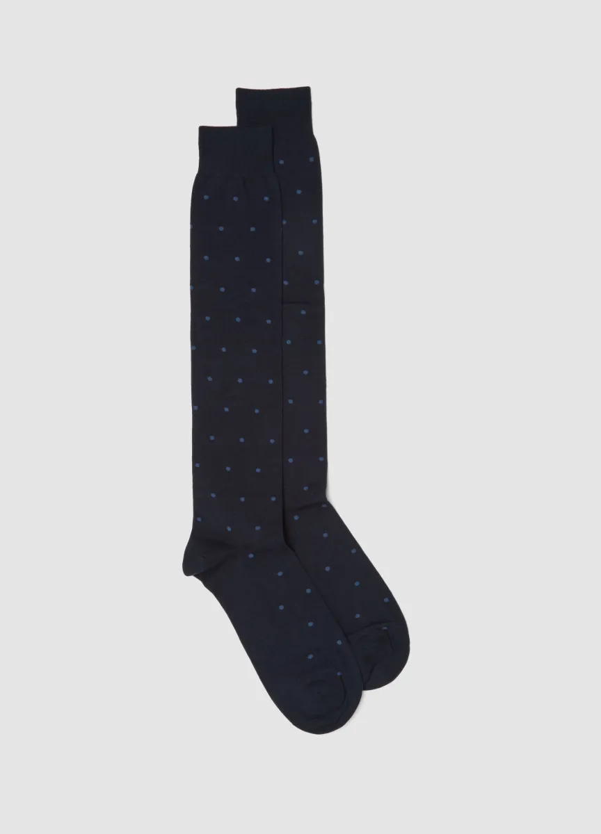 Calze lunghe blu in cotone elasticizzato a pois