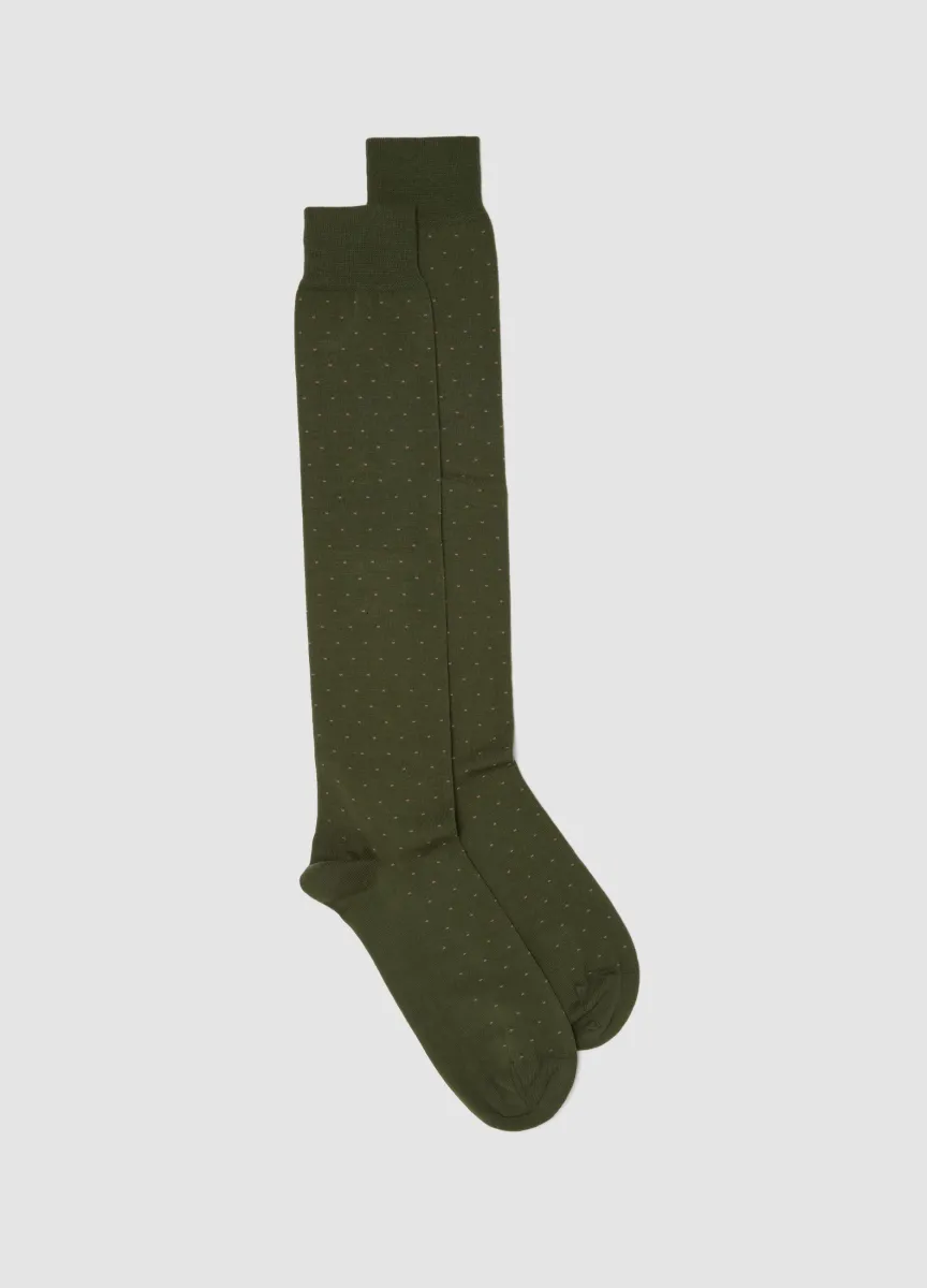 Calze lunghe verdi in cotone elasticizzato a pois