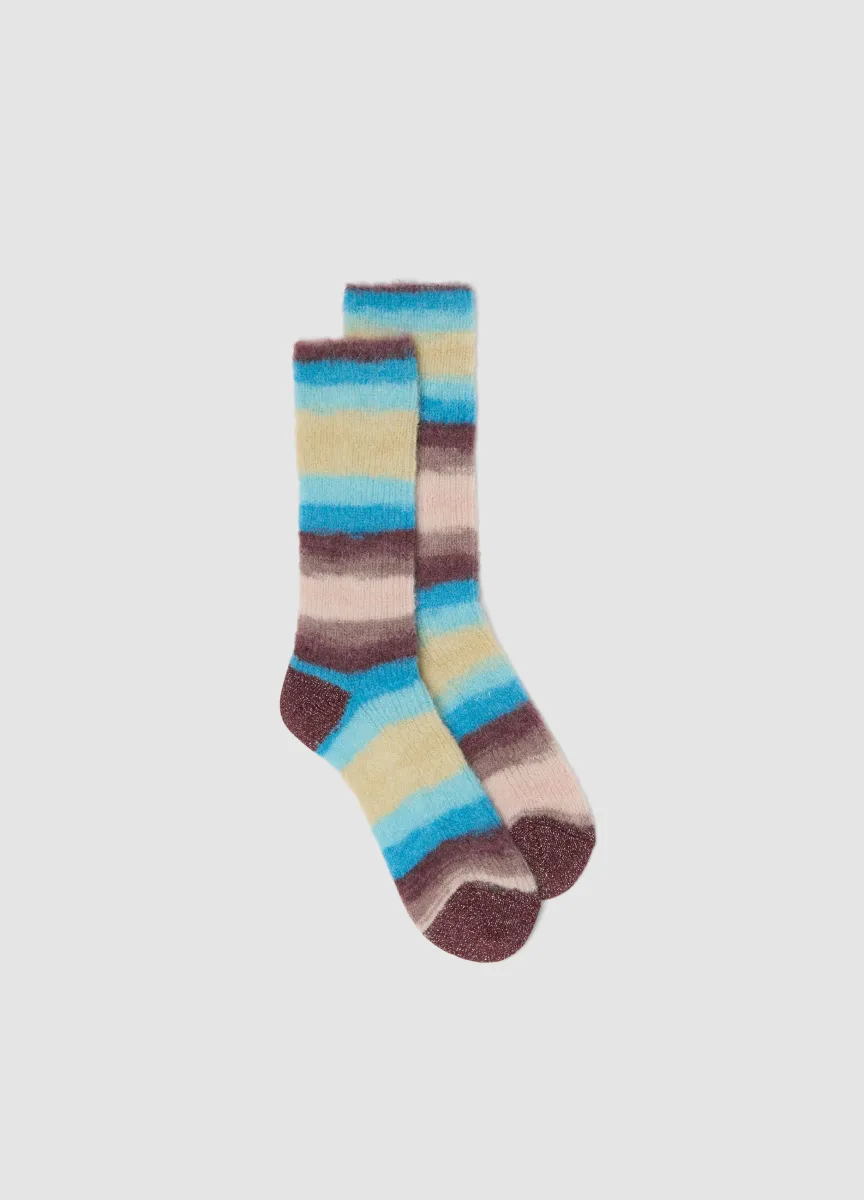 Calzini multicolor a righe in mohair e alpaca elasticizzata