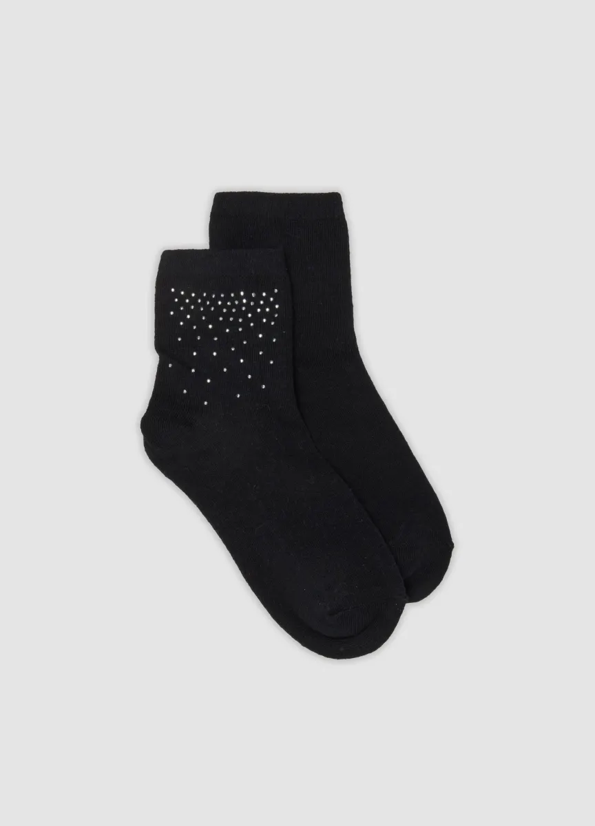 Calzini neri in cotone organico elasticizzato con strass