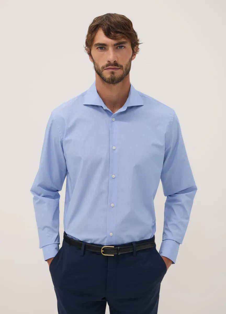 Camicia azzurra e bianca in misto lyocell easy iron regular fit