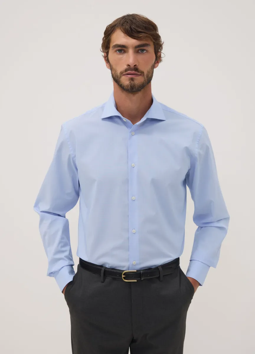 Camicia azzurra in misto lyocell con collo francese easy iron regular fit
