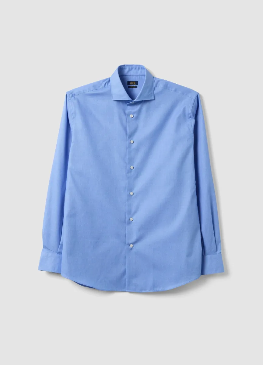 Camicia azzurra in puro cotone con collo francese easy iron regular fit