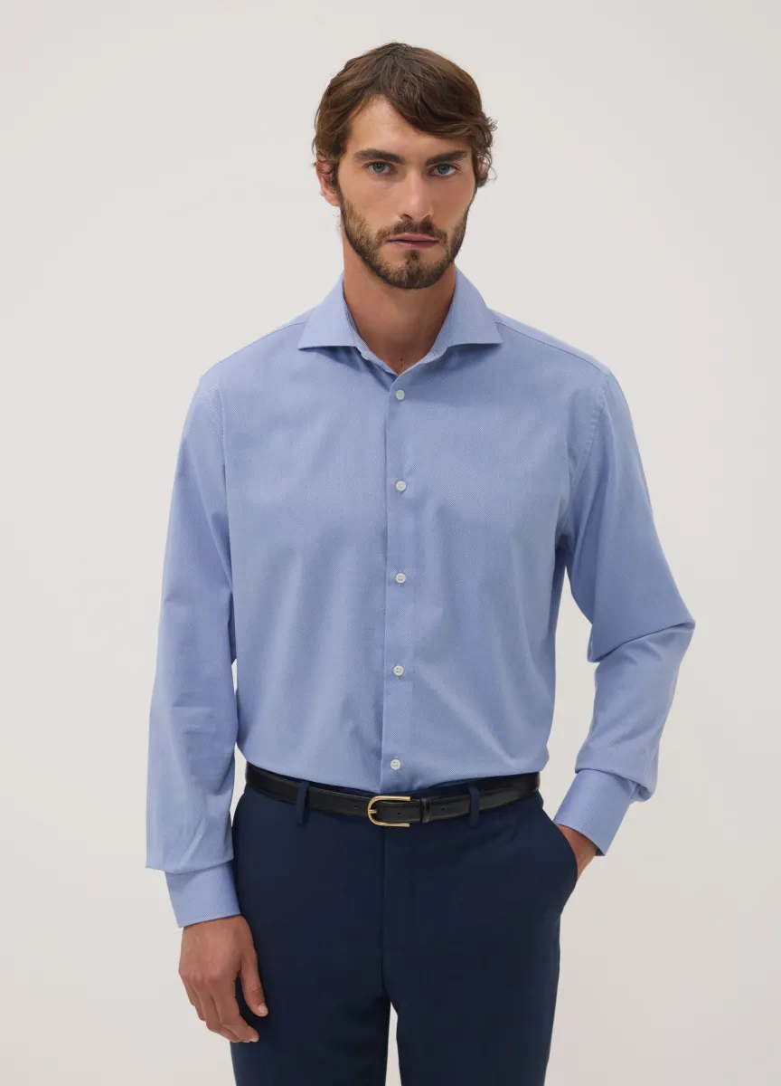 Camicia blu avio in misto lyocell regular fit easy iron