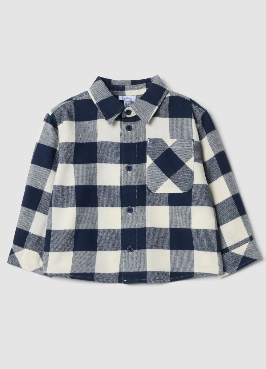 Camicia blu e bianca a quadri in puro cotone over fit