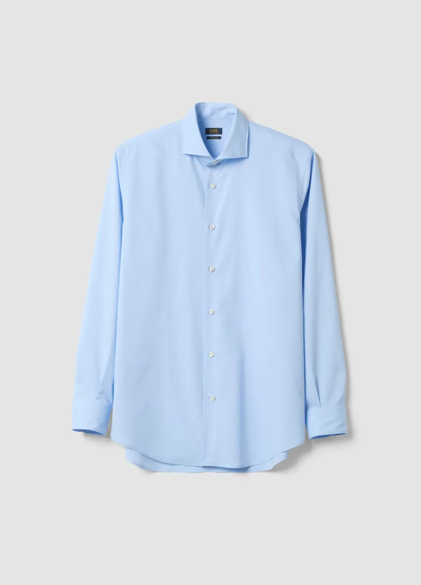 Camicia blu in misto lyocell regular fit