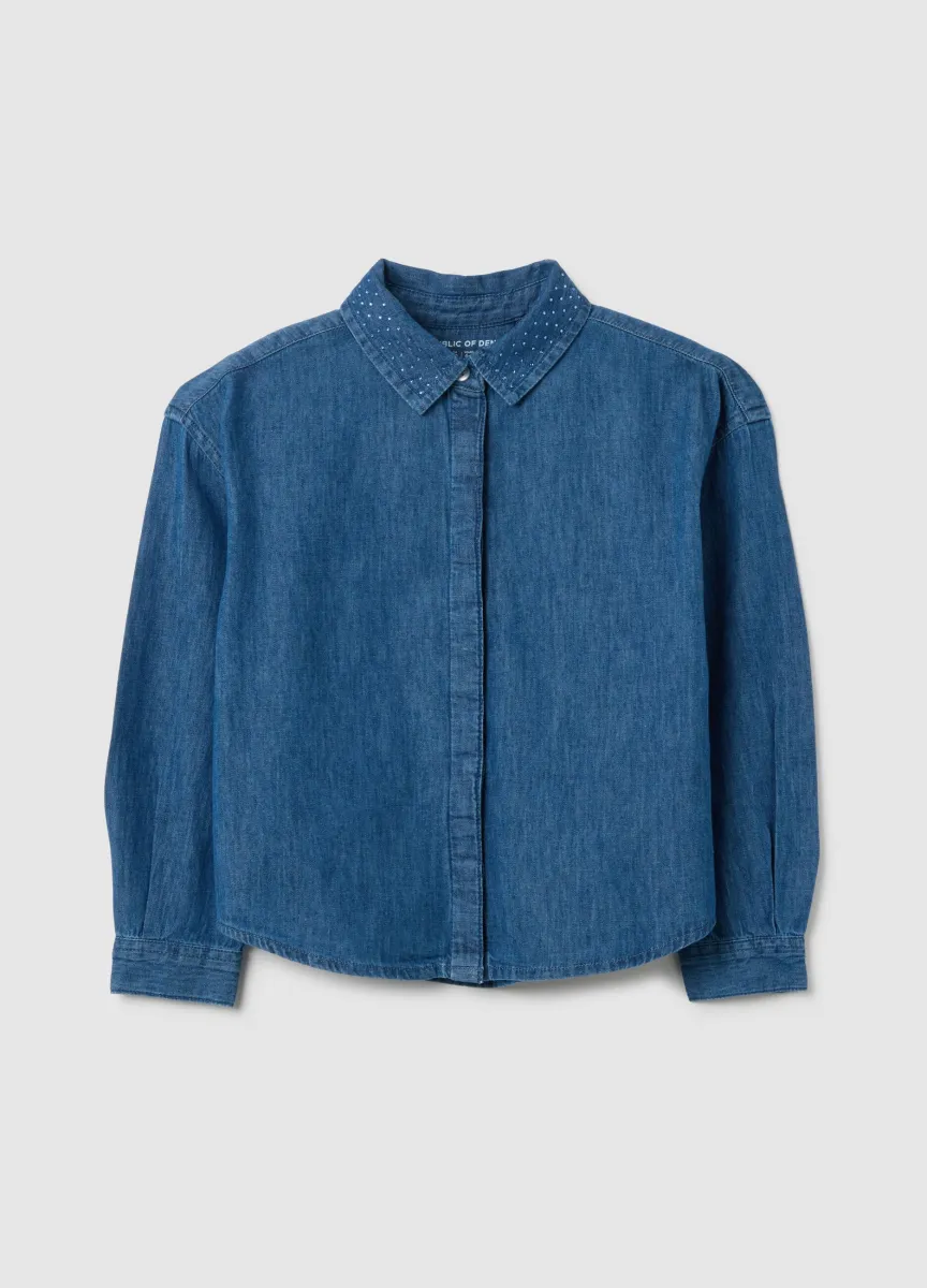 Camicia da bambina in puro cotone denim regular fit