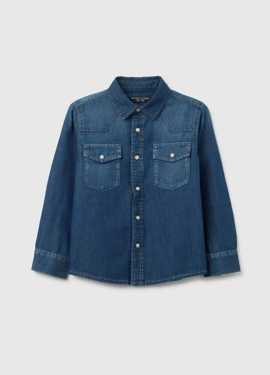 Camicia da bambino in puro cotone denim regular fit