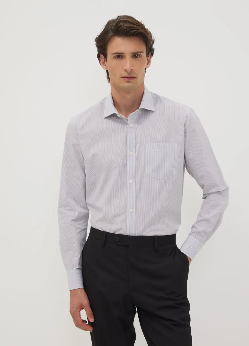 Camicia grigia in misto cotone a righe sottili easy iron regular fit