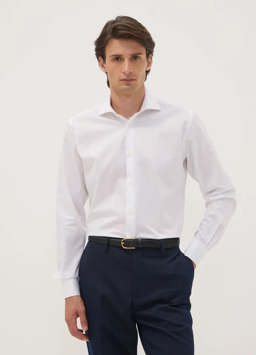 Camicia slim fit bianca in puro cotone con collo francese no iron