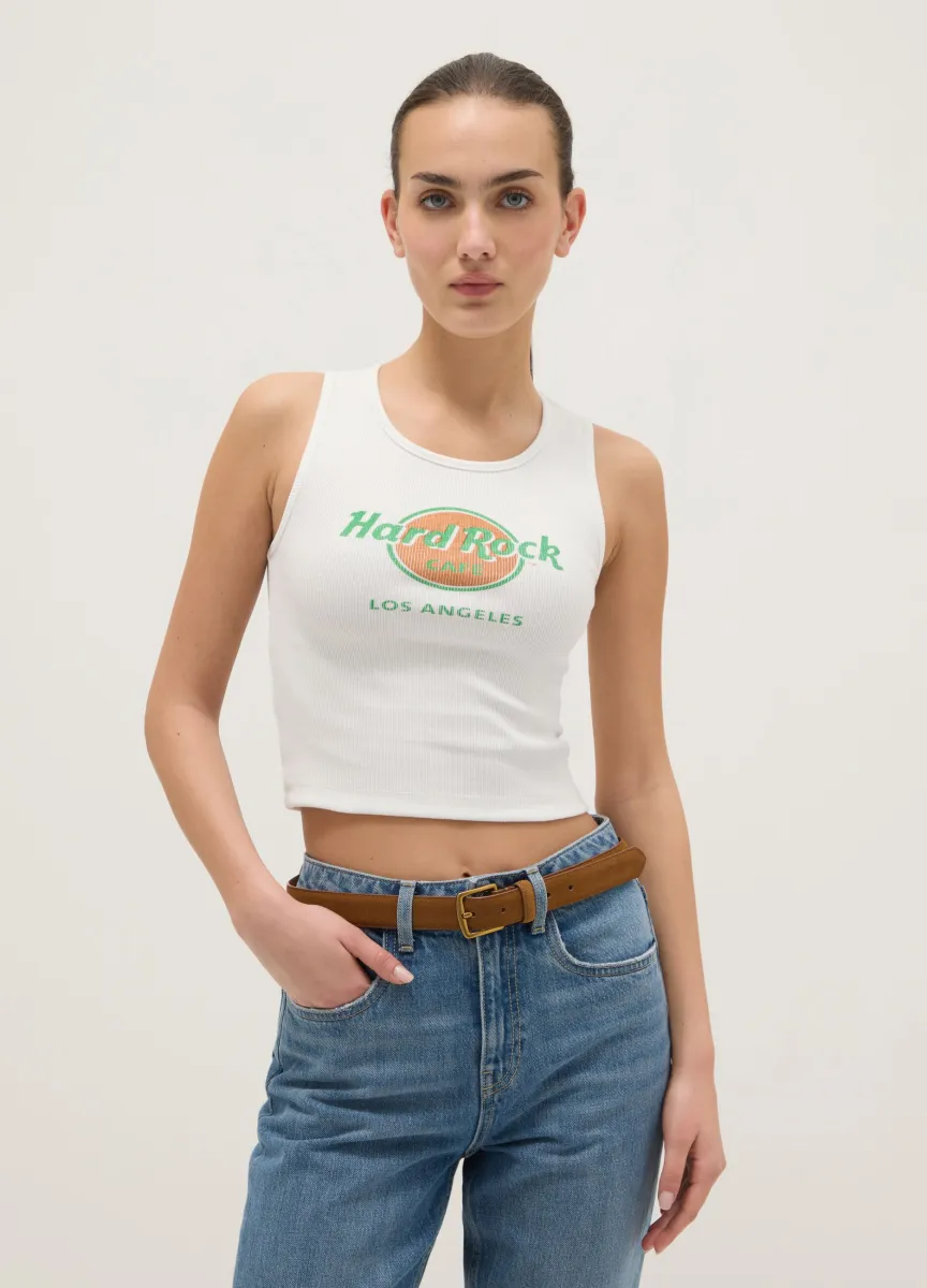 Canotta in cotone bianco regular fit con logo Hard Rock Cafe