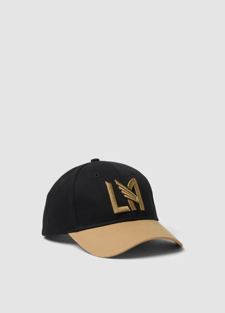 Cappellino baseball nero e beige in puro cotone con ricamo Los Angeles FC