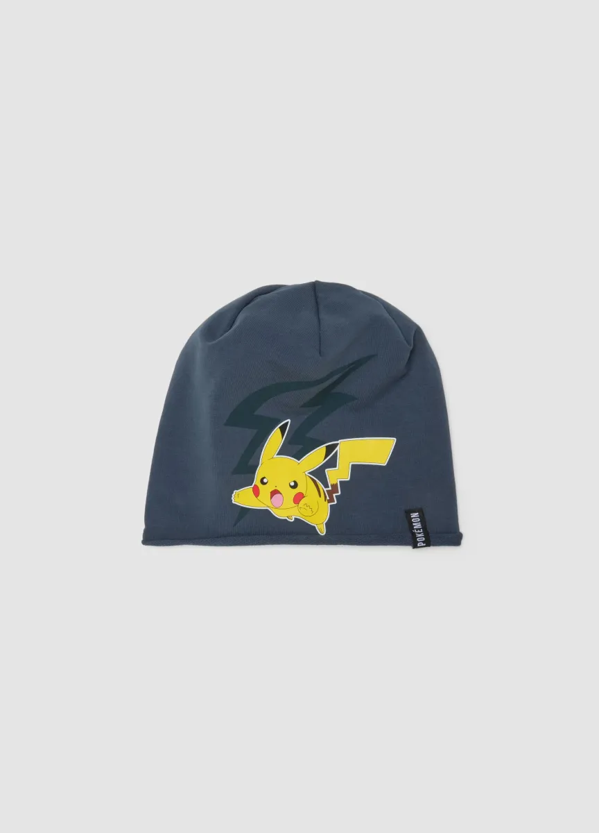 Cappello blu in cotone elasticizzato con stampa Pokémon
