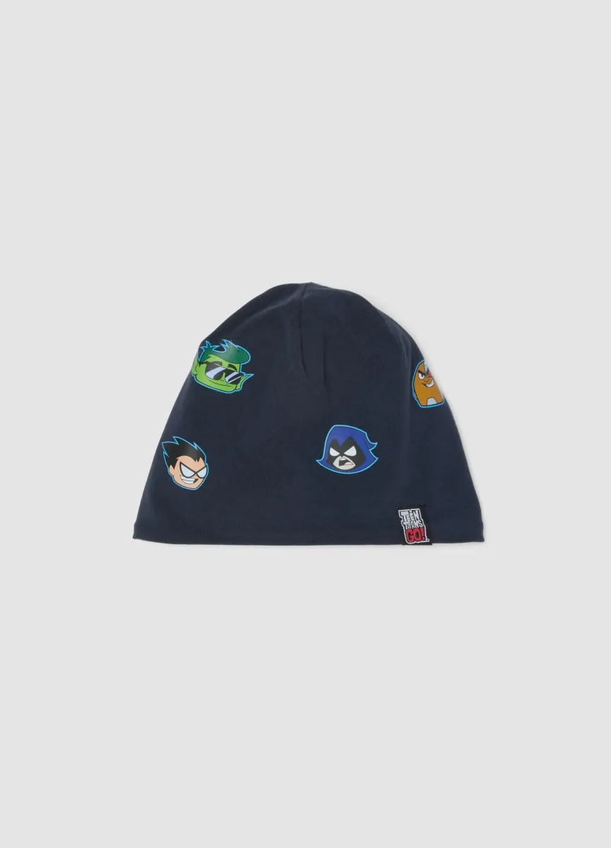 Cappello blu in cotone elasticizzato con stampa Teen Titans Go per bambino