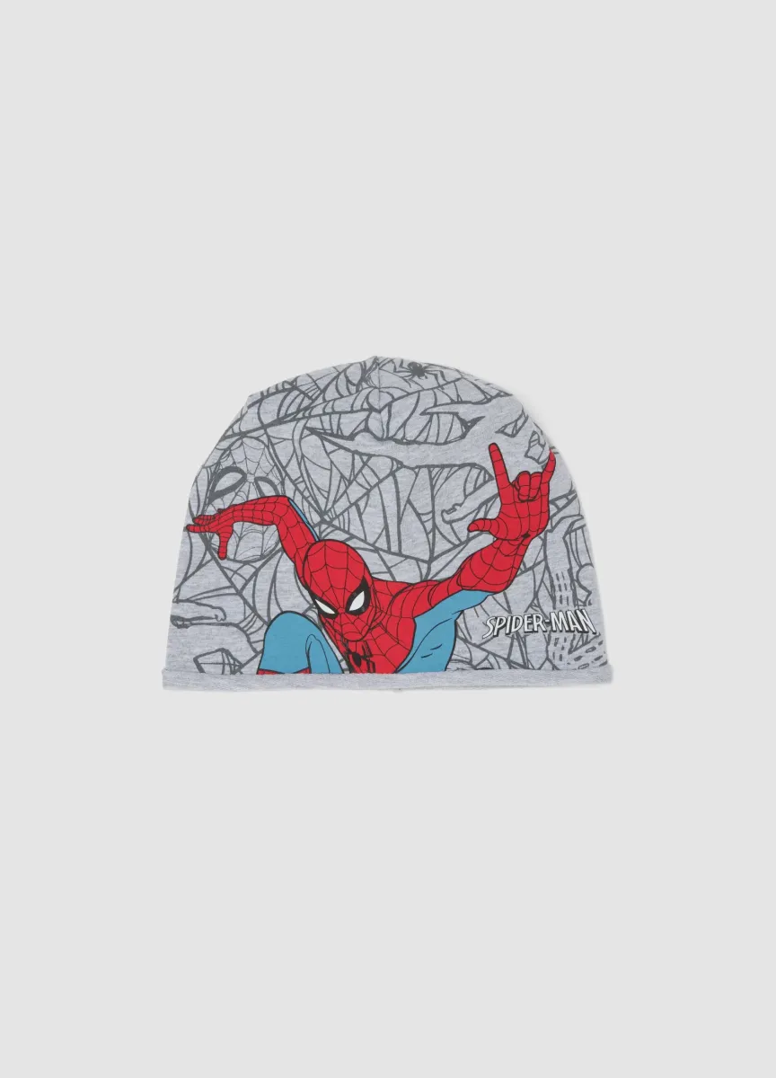 Cappello grigio in cotone elasticizzato jersey con stampa MARVEL Spider-Man per bambino
