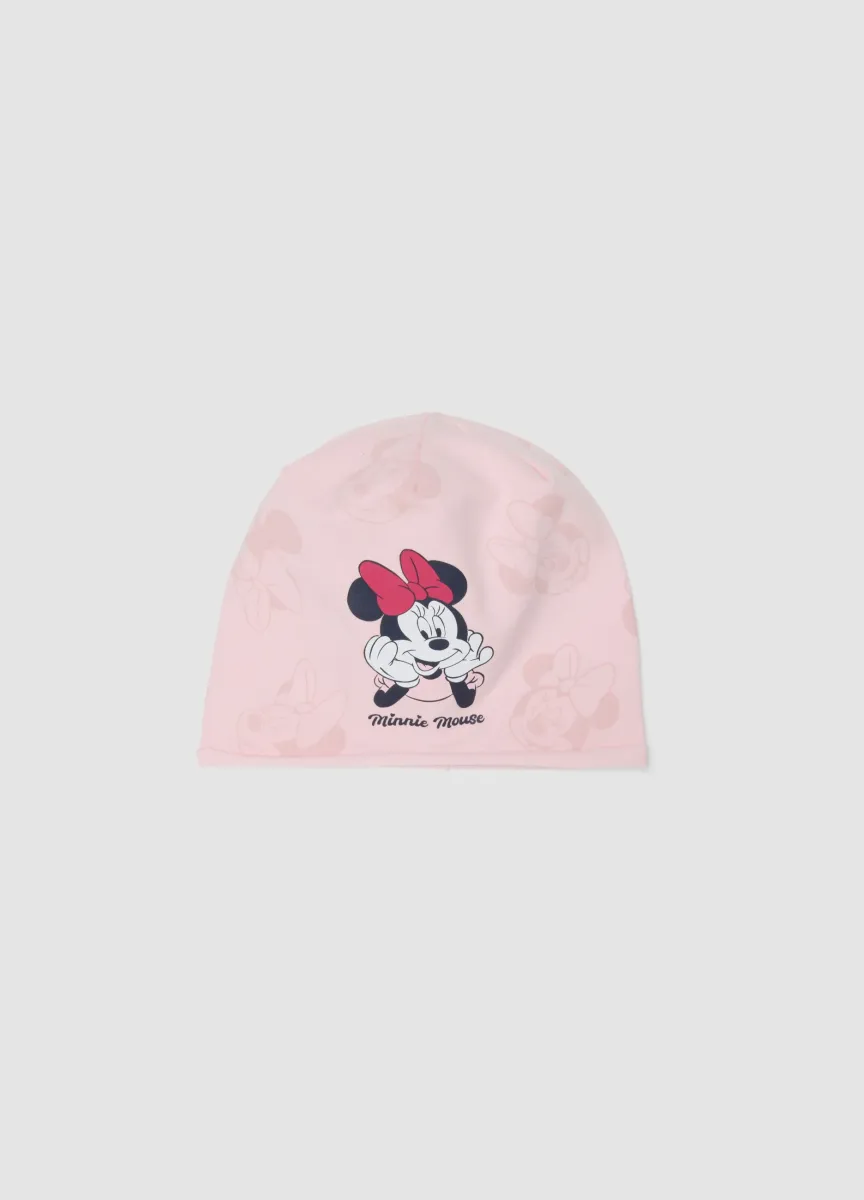 Cappello rosa in cotone elasticizzato con stampa Minnie per bambina