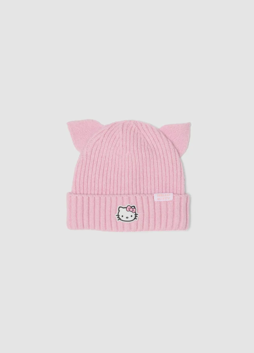 Cappello rosa in tessuto elasticizzato a costine con ricamo Hello Kitty